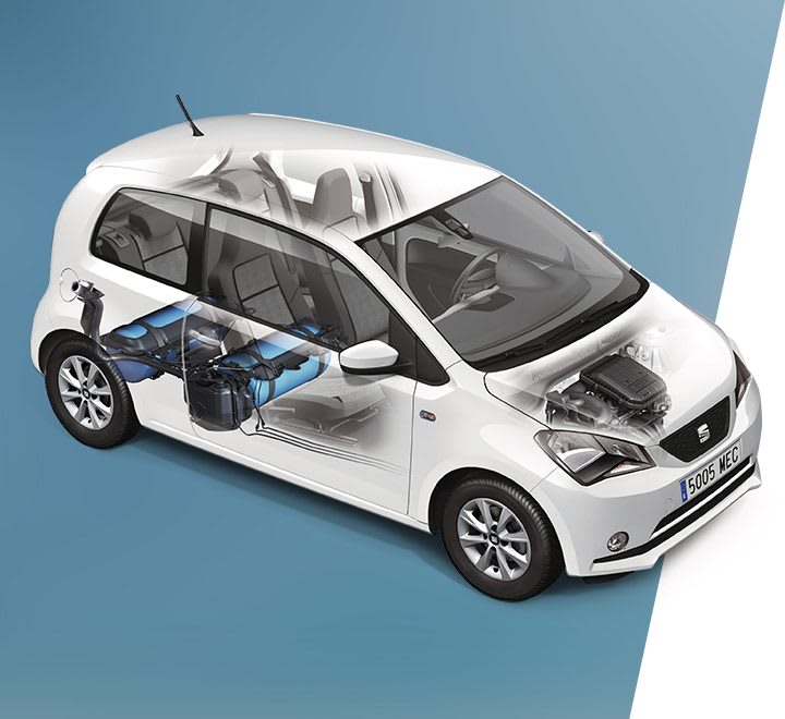 SEAT car compressed natural gas tank and engine anatomy