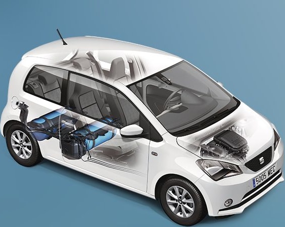 SEAT car compressed natural gas tank and engine anatomy